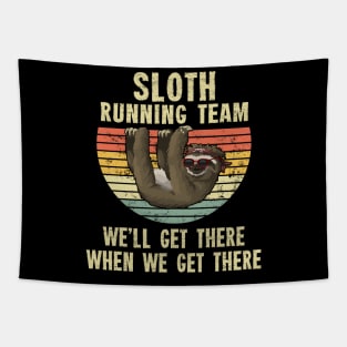 Sloth Running Team T-Shirt - Retro Sunset Gift Tapestry