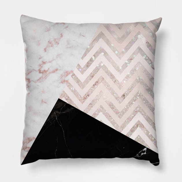 Pink Marble Black Chevron Color Block Geometric Pillow by Printable Pretty