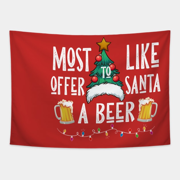 Most Likely To Offer Santa A Beer Funny Drinking Christmas Tapestry by Nichole Joan Fransis Pringle