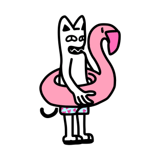 Savage Cat Wearing Inflatable Flamingo T-Shirt