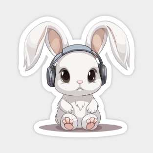 Baby Bunny Rabbit wearing headphones, Cute, Kawaii Magnet