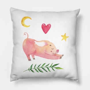 Yoga Piglet with Half Moon Heart and Star Pillow