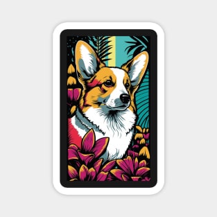 Corgi Dog Vibrant Tropical Flower Tall Retro Vintage Digital Pop Art Portrait Magnet