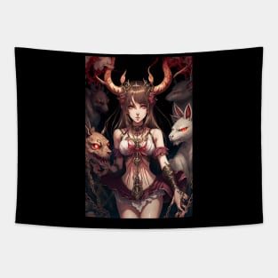 Anime Girl Demon with her devil pets Tapestry
