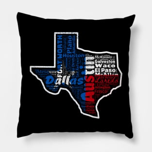 Texas State Map Flag With Cities Pillow