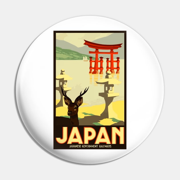 Japan - Vintage Japanese Government Railways Travel Poster Pin by Naves