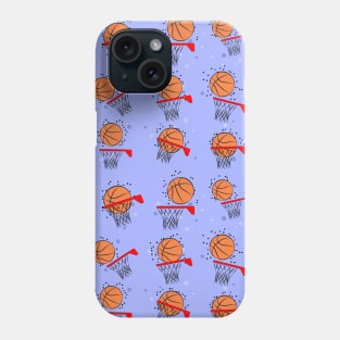 Basketball - Ball and Hoop Pattern on Blue Background Phone Case