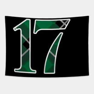 17 Sports Jersey Number Green Black Flannel Tapestry