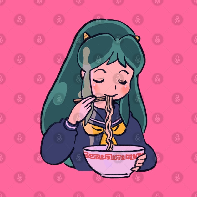 I draw invader lum eating ramen / urusei yatsura alien oni girl by mudwizard