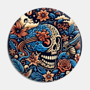 skull, flowers, brain and the moon Pin