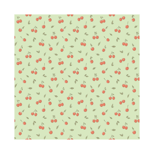 Boho Cherry Pattern Spring Cherries Green T-Shirt