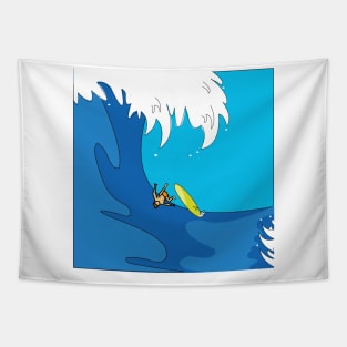 falling surfer in big wave Tapestry