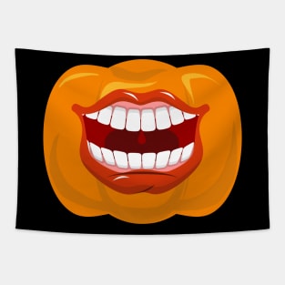 Halloween mouth on pumpkin funny Tapestry