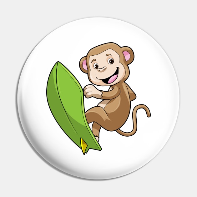 Monkey as Surfer with Surfboard Pin by Markus Schnabel