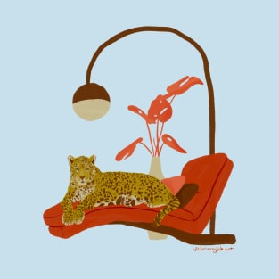 Retro Mid Century Modern Jaguar on an Office Couch Gouache T-Shirt