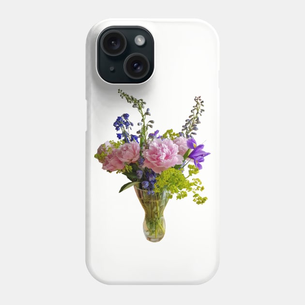 Peony Iris and Delphinium in a Vase Floral Photo Phone Case by ellenhenryart