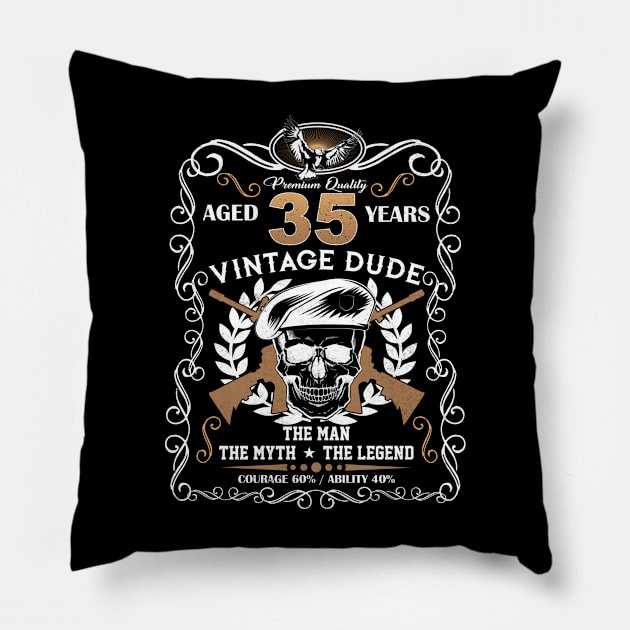 Skull Aged 35 Years Vintage 35 Dude Pillow by Hsieh Claretta Art