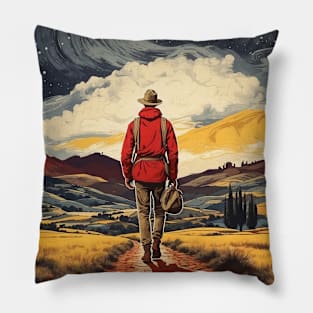 Camino de Santiago Spain Starry Night Travel Tourism Retro Vintage Art Pillow