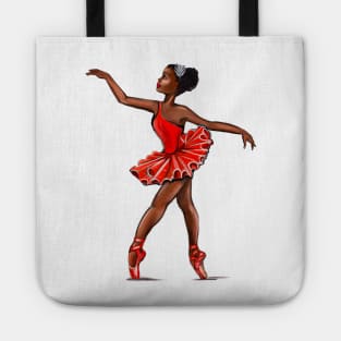 Ballet in red pointe shoes - African American black ballerina doing pirouette in red tutu Tote