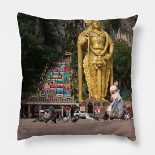 Lord Murugan statue and stairs to the Batu Caves temple Pillow