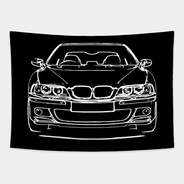 White E39 Car Sketch Art Tapestry by DemangDesign