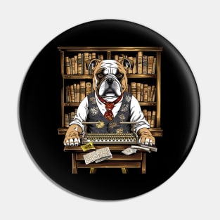 Accountant English Bulldog t-shirt design, a bulldog wearing an eyeshade and holding an abacus Pin