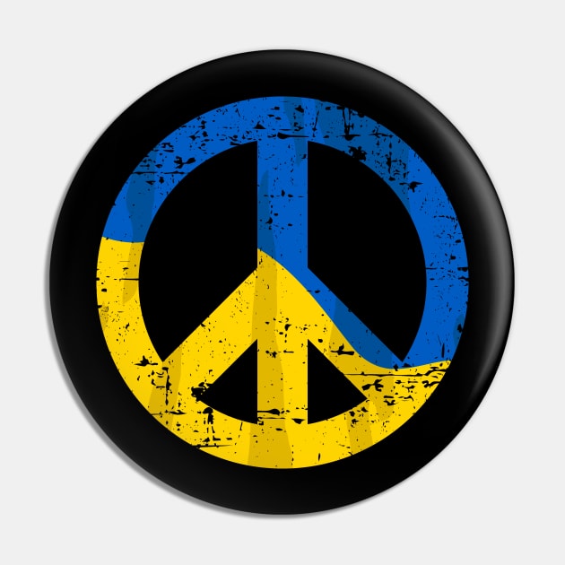 Retro Ukraine Peace Sign with Ukraine Flag Overlay Distressed Pin by hobrath