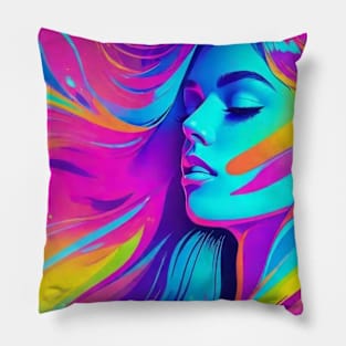 An Illustration of a Woman's Psychedelic Vision - colorful Pillow