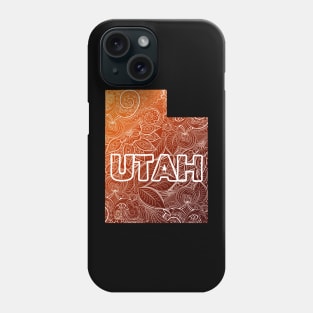 Colorful mandala art map of Utah with text in brown and orange Phone Case