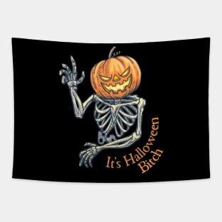 Pumpkin Head Skeleton Tapestry