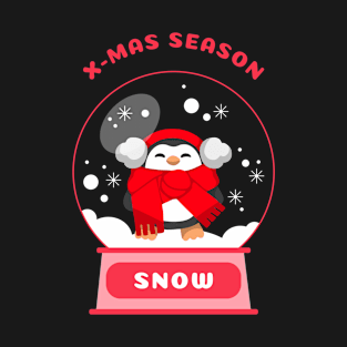 Xmas Season Snow Penguin (Red) T-Shirt