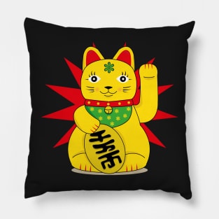 Yellow Maneki Neko Lucky Good Fortune Cat Pillow