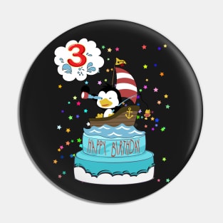 3rd  Birthday Penguin with a boat Pin