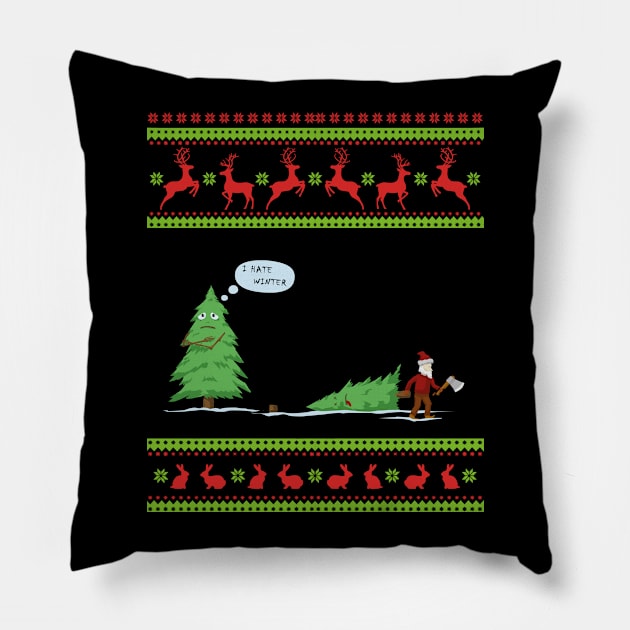 Funny Ugly Christmas Sweater Pillow by MasliankaStepan