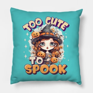 Too Cute To Spook Redhead Chibi Anime Witch Pillow