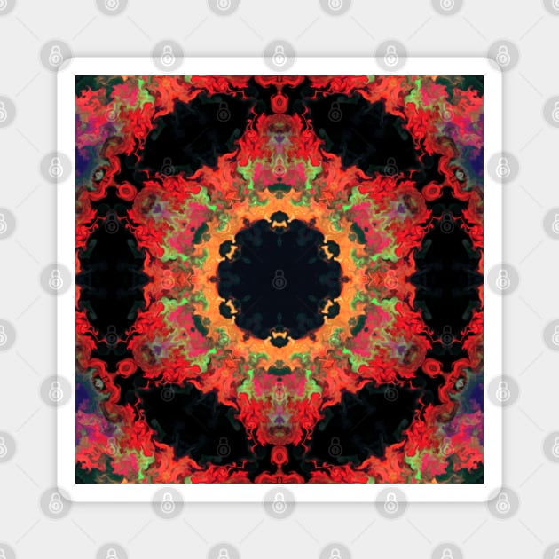 Psychedelic Kaleidoscope Flower Red Orange and Green Magnet by WormholeOrbital