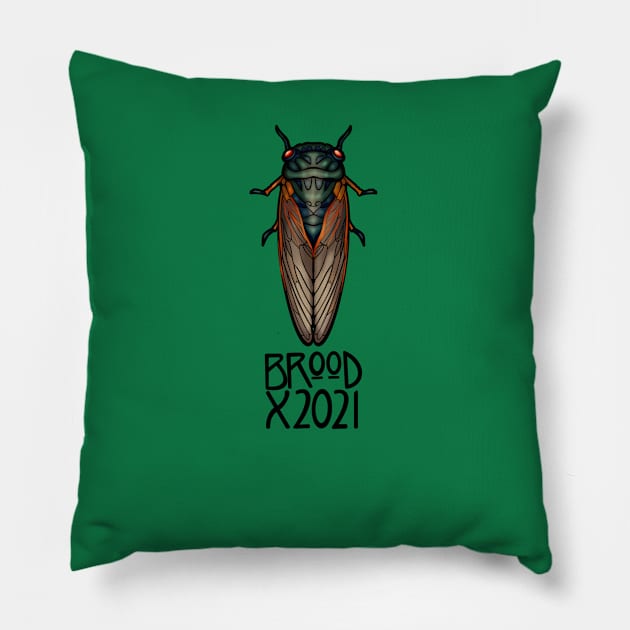 Art Nouveau Cicada Black Outline Brood X 2021 Pillow by RJKpoyp