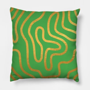 Green Gold colored abstract lines pattern Pillow