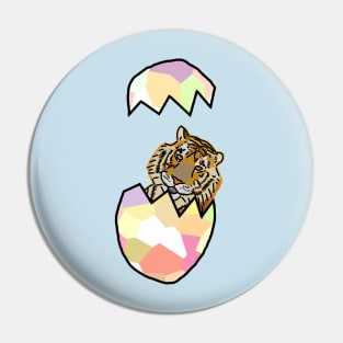 Tiger Popping Out of Funny Easter Egg Pin