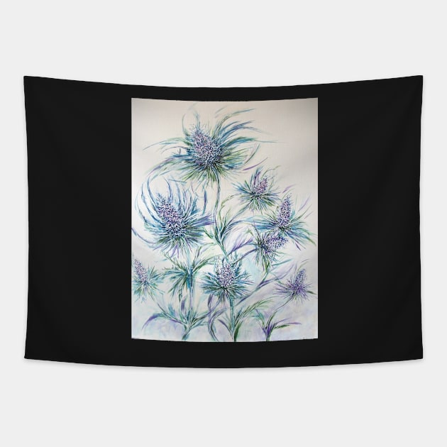 scottish blue thistles Tapestry by myboxerdog