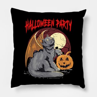 Bat Cat Halloween Party Pillow