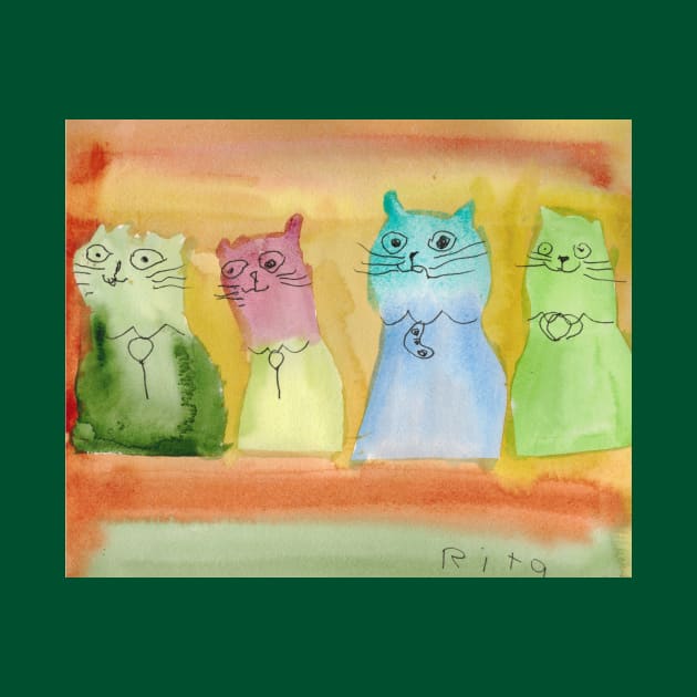 Celebratory Cats in Watercolors by Rita Winkler