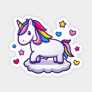Cute Unicorn Standing On Cloud Cartoon Magnet