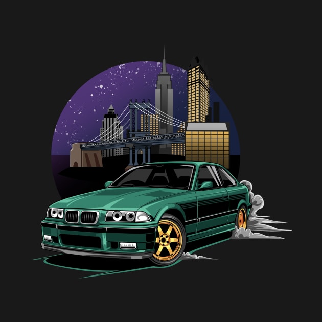 M3 E36 Illustration New York City Night Skyline by yourcar.art