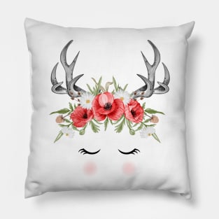 Deer Flower Red Poppy Pillow