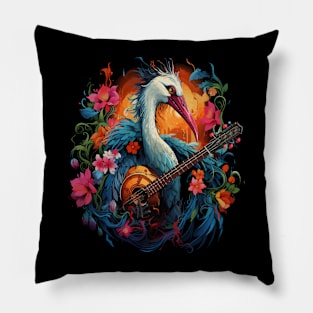 Whooping Crane Playing Guitar Pillow