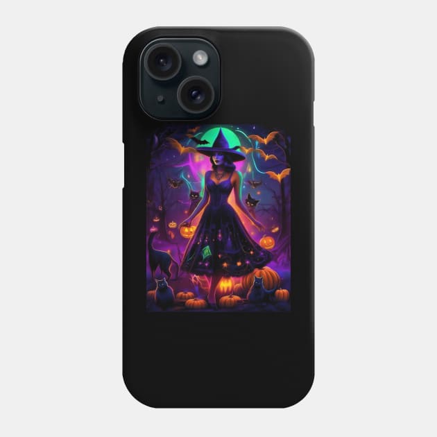 Halloween Spooky Neon Vintage Black Magic Witch Phone Case by TrendyTees