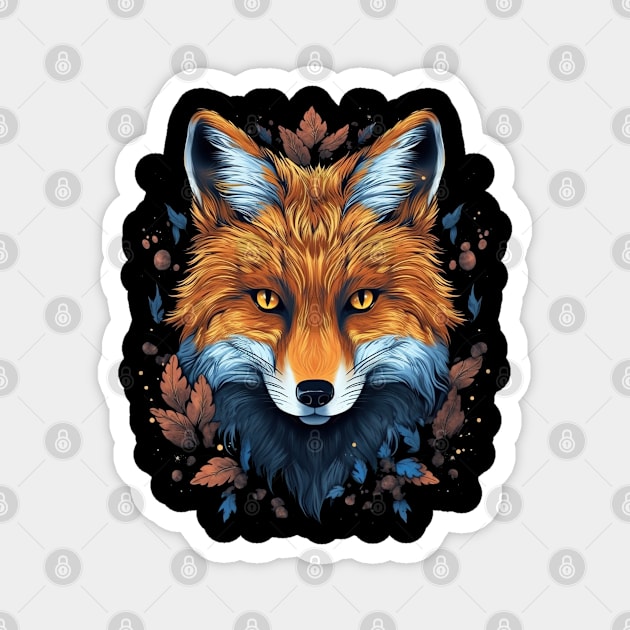 Cute Fox Portrait and Leaves Magnet by Kawaii Cuties