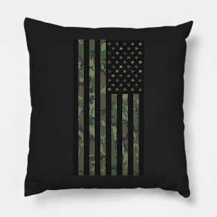 US Flag Down - Woodland Black Pillow