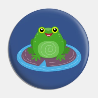 Cute happy green frog cartoon illustration Pin